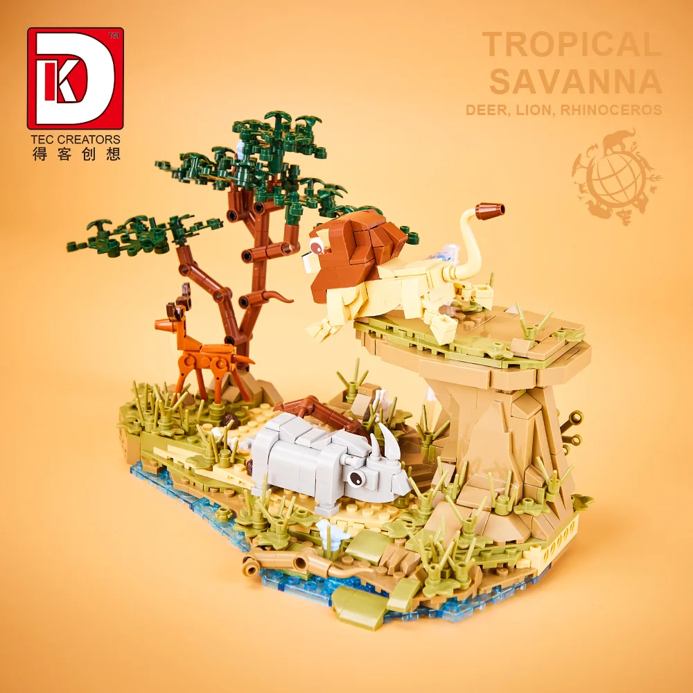 IN STOCK MOC African Savannah Building Blocks Assembling Creative Lion Hunting Model Bricks Toys for Children Birthday Gift Set