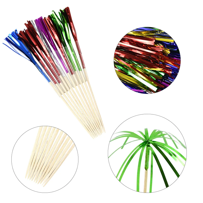 50Pcs Firework Colourful Fruit Toothpicks Sticks Cocktail Picks Decoration Used for Birthday Wedding Hawaii Party