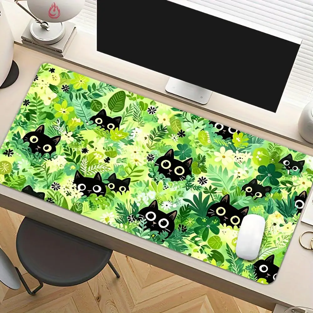 Dense grass and black cats Mouse Pad Desk Mat Large Computer Office Carpet XXL Mousepad Gamer Gaming PC Accessories Keyboard Rug