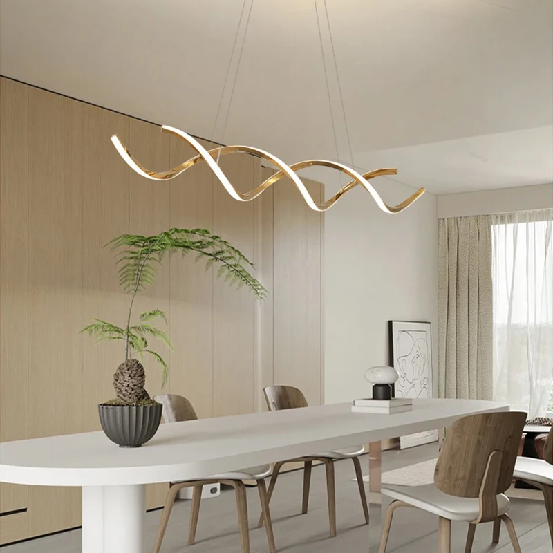 Restaurant LED Pendant Lamp Luxurious Nordic Wave Lines Creative Decorative Lights Indoor Lighting Living Room Bar Coffee Shop