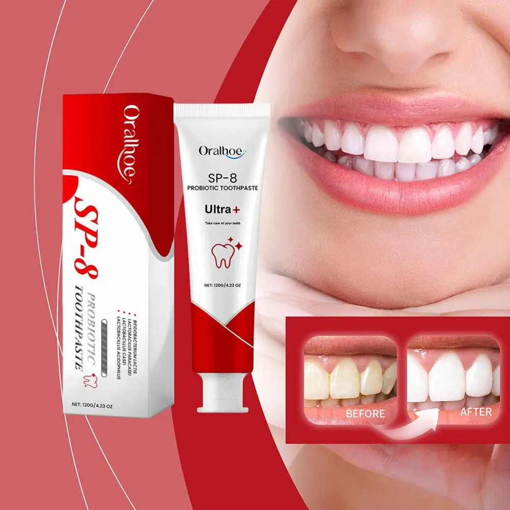 Sp-8 creme dental para clareamento, hálito fresco, triplo, oral, profundo, biótico, gerenciamento de produtos, saúde, g4j2