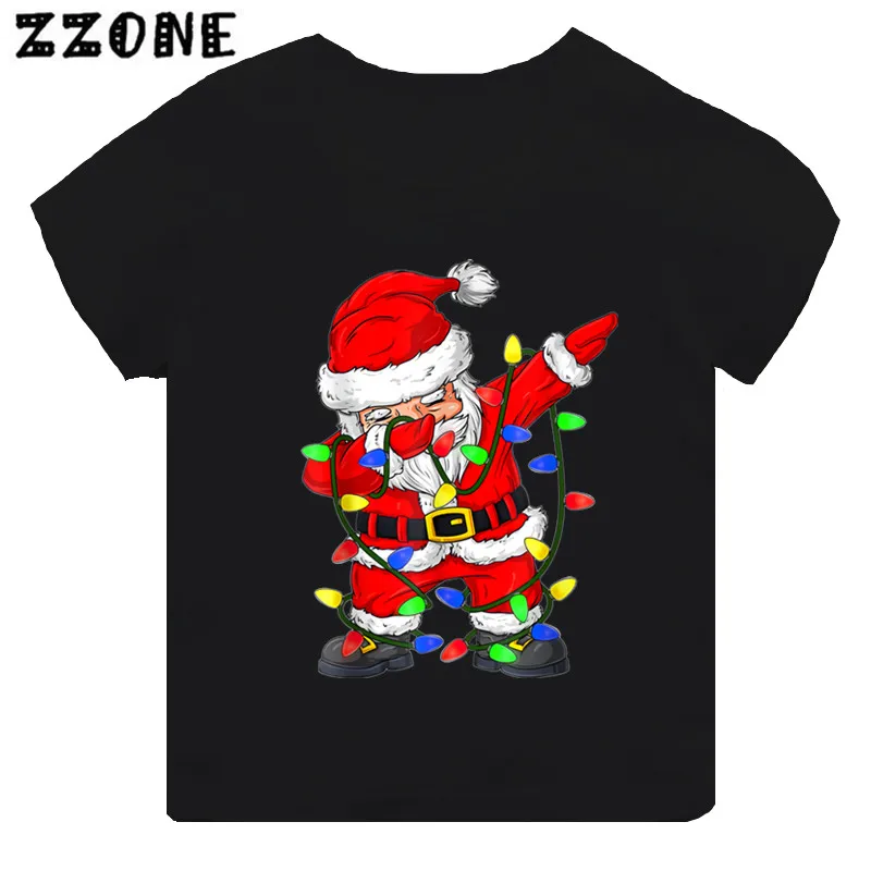 

Merry Christmas Dabbing Santa Print Cartoon Kids T-shirt Girls Clothes Baby Boys Black Short Sleeve T shirt Children Tops,TH5112