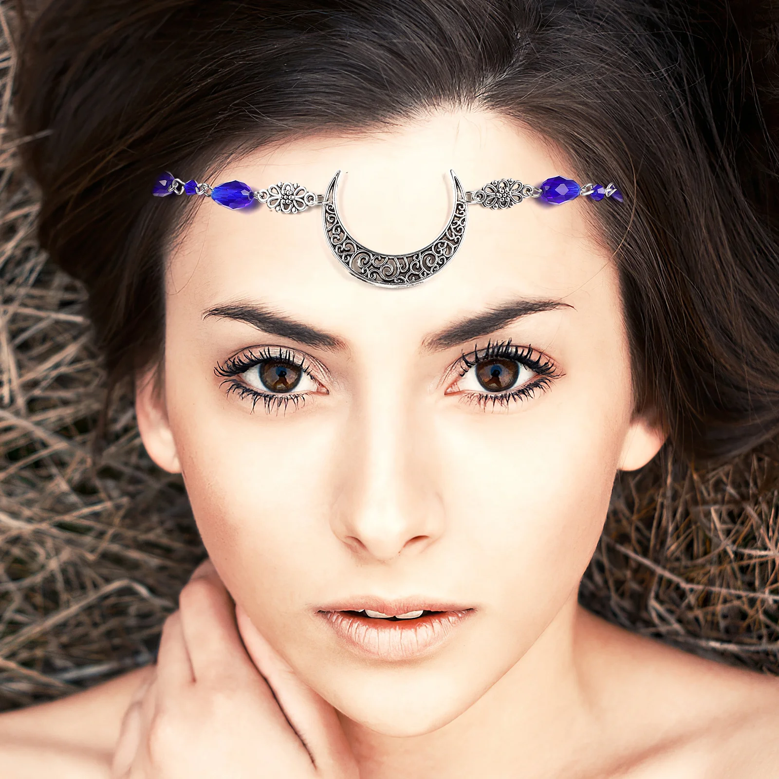 

3 Pcs Head Chain Jewelry Vintage Hair Accessories Bride Headdress Hollow Moon Crystal Retro Style Wedding Party Photography