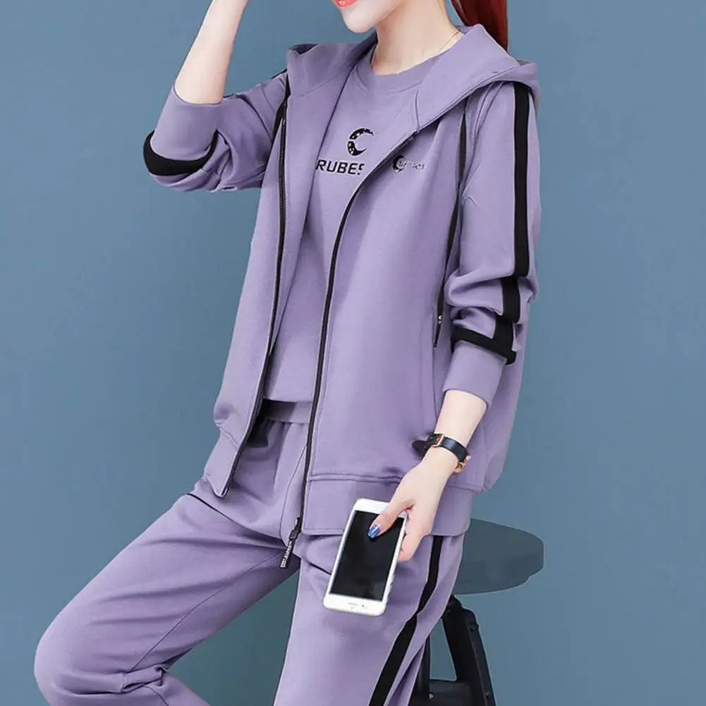 Bluza z nadrukiem litery Spodnie Jesienny dres Top Kamizelka Spodnie 3-częściowy zestaw Spodnie dresowe Koreański zimowy damski garnitur z kapturem