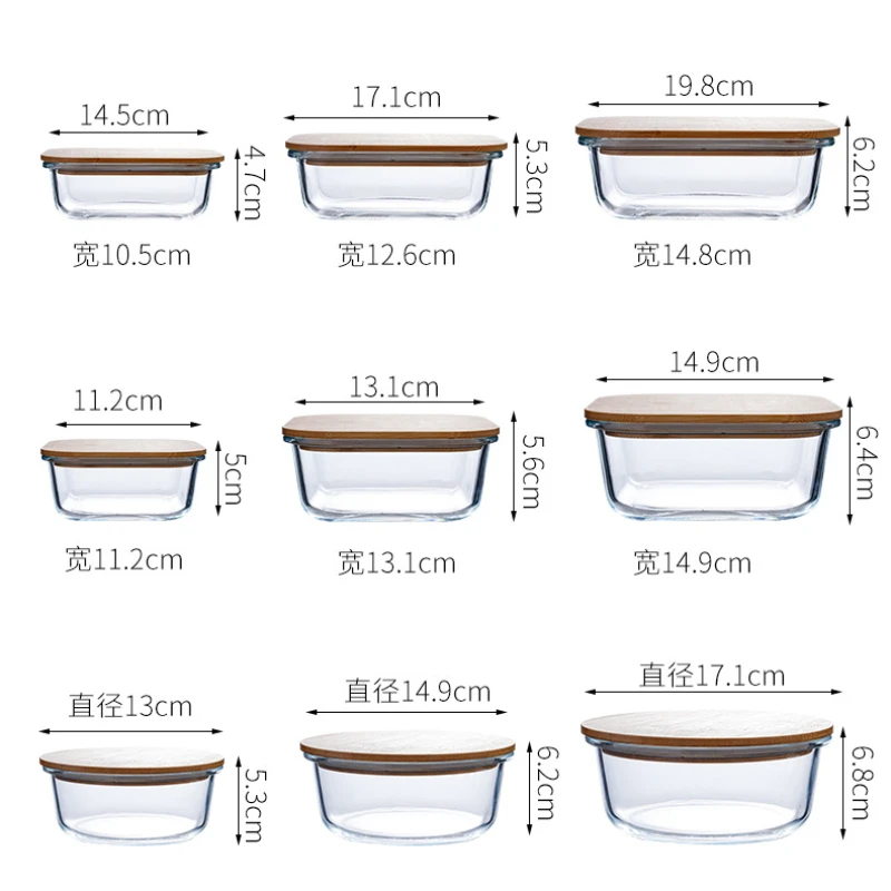 Bambusowa drewniana pokrywka szklana zestaw pudełek pudełko na Lunch odporna na wysokie temperatury miska do mikrofalówki pojemniki do