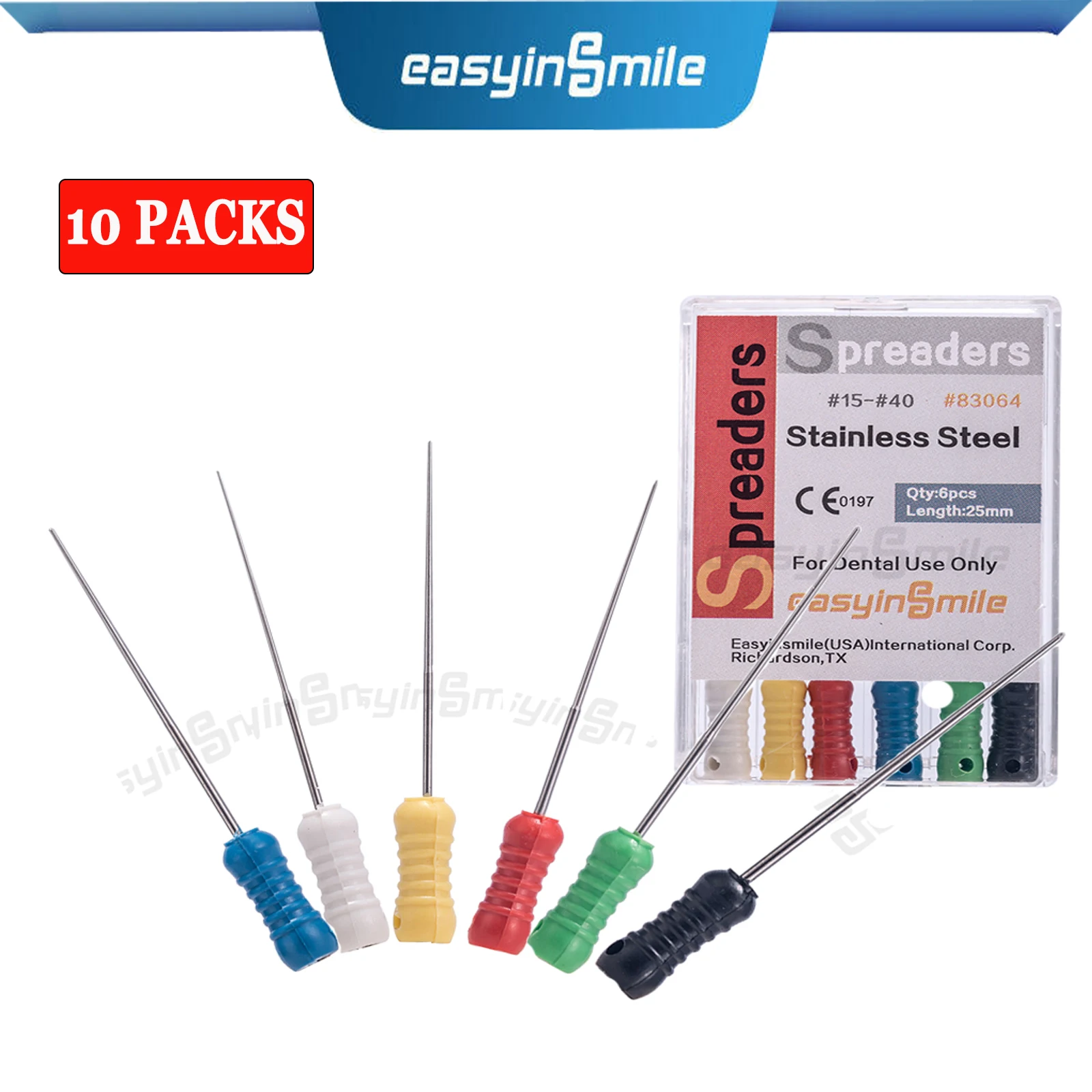 10Packs EASYINSMILE Dental Endo S-Files Spreaders Stainless Steel Hand Use for Root Canal 25MM  #15-40 Flexible