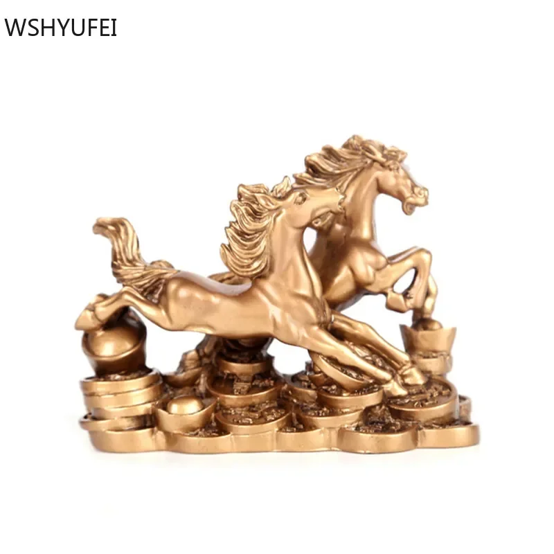 Resin Double Horse Lucky Ornament Living Room Wine Cabinet Feng Shui Ornaments Home Decoration Accessories Opening Gifts