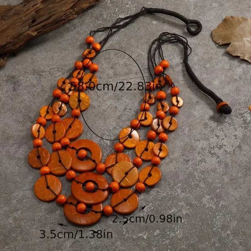 Bohemian ethnic style multi-layer colorful round coconut shell wood beads vintage fashion handwoven necklaces wholesale