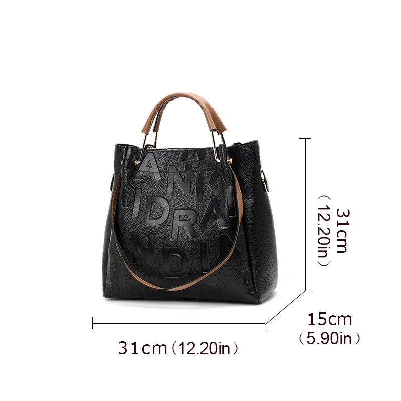 Imagem -04 - Bolsa de Mulheres Negras High-end Grande Capacidade Feita de Couro de Alta Qualidade Impressa com Letras