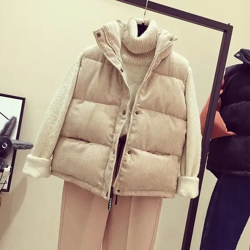 Woman Jacket Vest Women's Cotton-Padded Vest Autumn Winter Corduroy Short Style Coat Chaleco Mujer