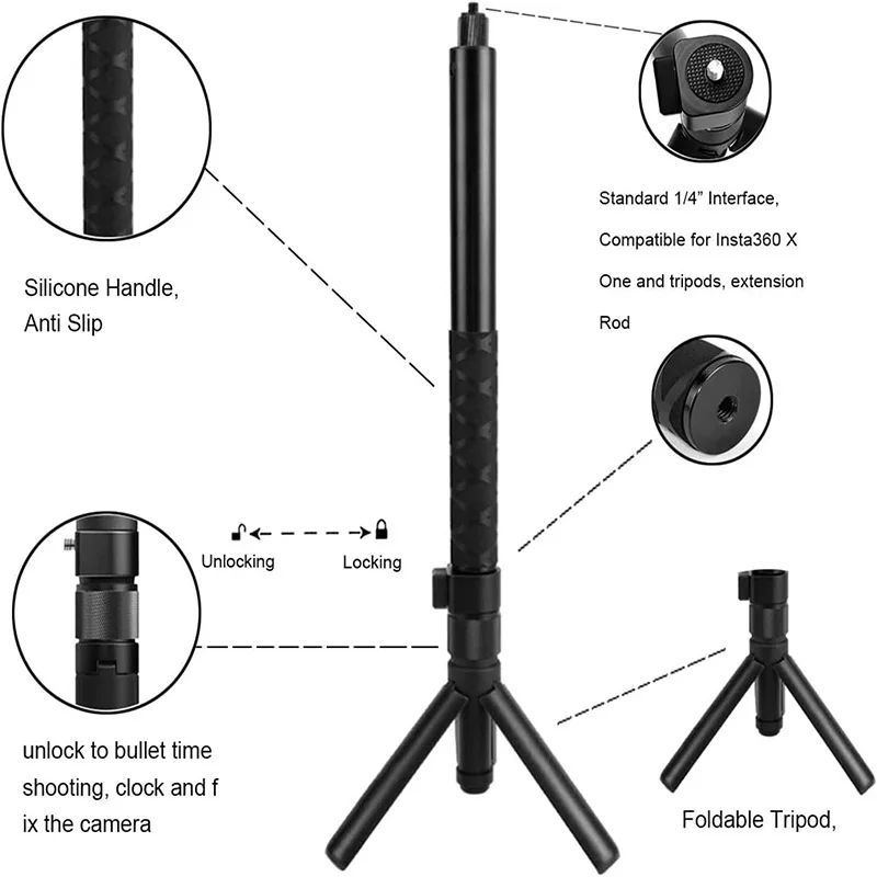 For Insta360 X5 X4 X3 Invisible Selfie Stick Rotating Bullet Time Handheld Tripod for GoPro 13 12 11 DJI Action 5 Pro 4 3 Camera