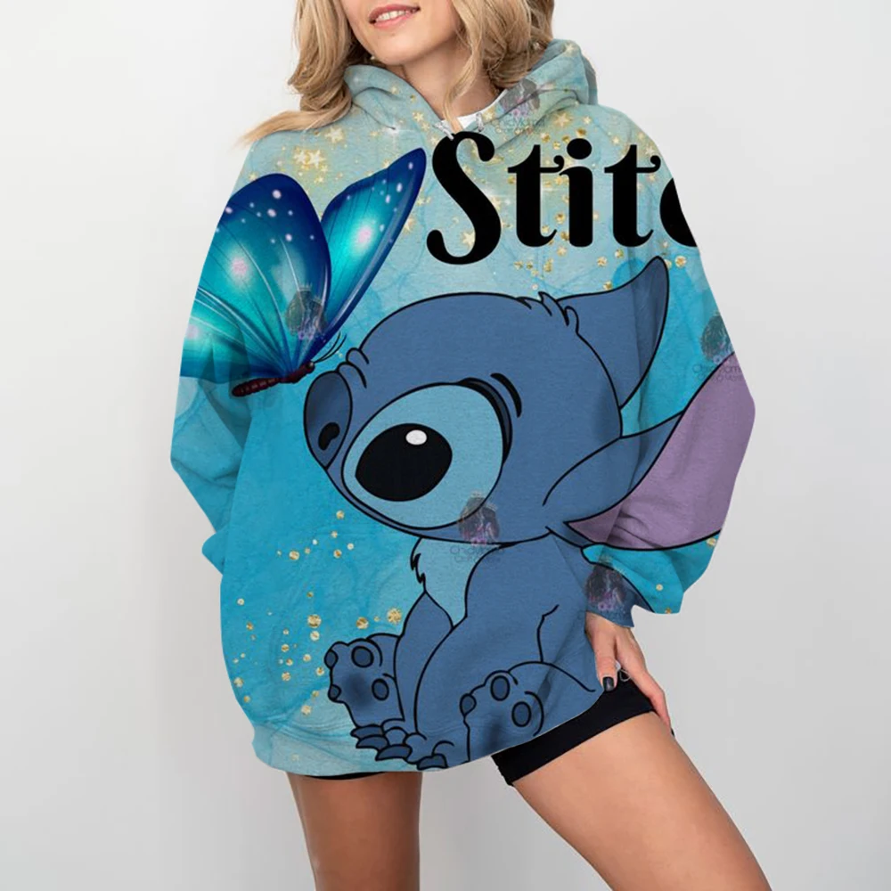 Disney Stitch estampado dibujos animados Sudadera con capucha chaqueta ropa Sudadera con capucha diseño de gran tamaño sensación suelta y cómoda