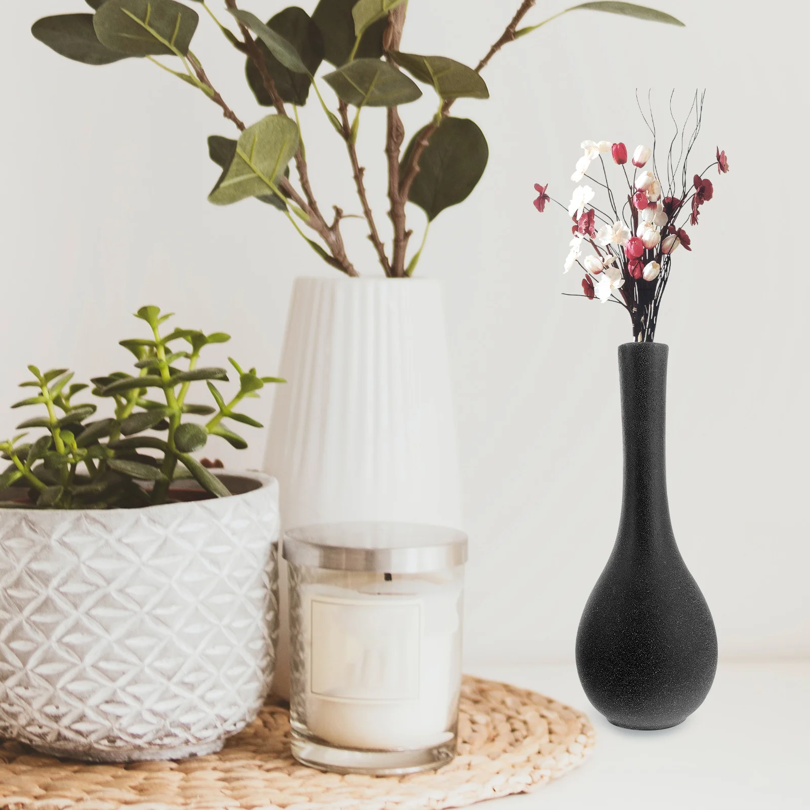 

1Pcs Black Ceramic Flower Vase Narrow Neck Hydroponic Planter for Living Room Bedroom Desk Decor Creative Modern Home Furnishing