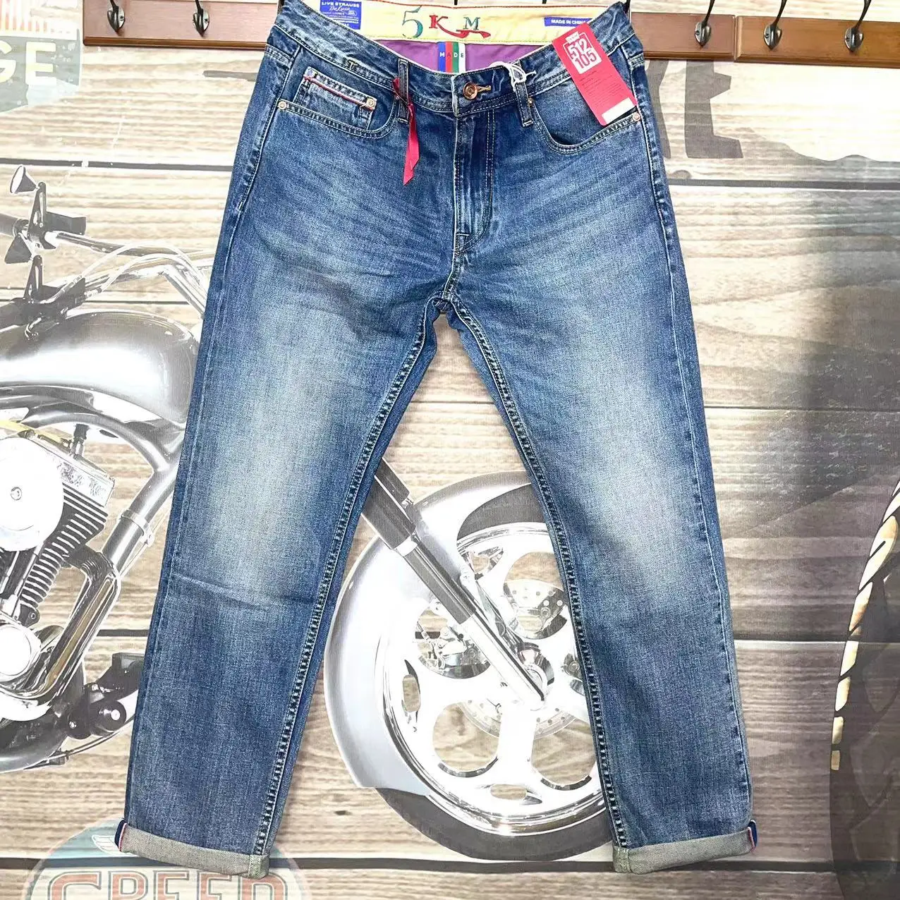 

12oz 100% Cotton Washed Red Selvedge Denim Jeans for Men High Quality Light Blue Tapered Straight Pants Summer Vintage Thin 512