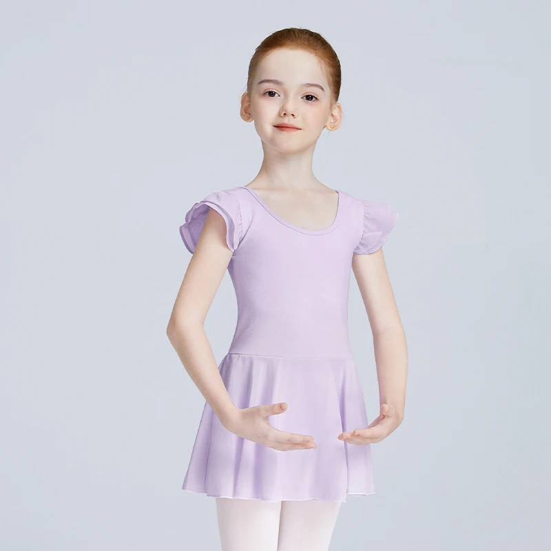 Justaucorps de Ballet pour filles avec jupe, robe de danse à manches courtes, vêtements de gymnastique, tenue Tutu pour enfants, uniforme de pratique de Ballet