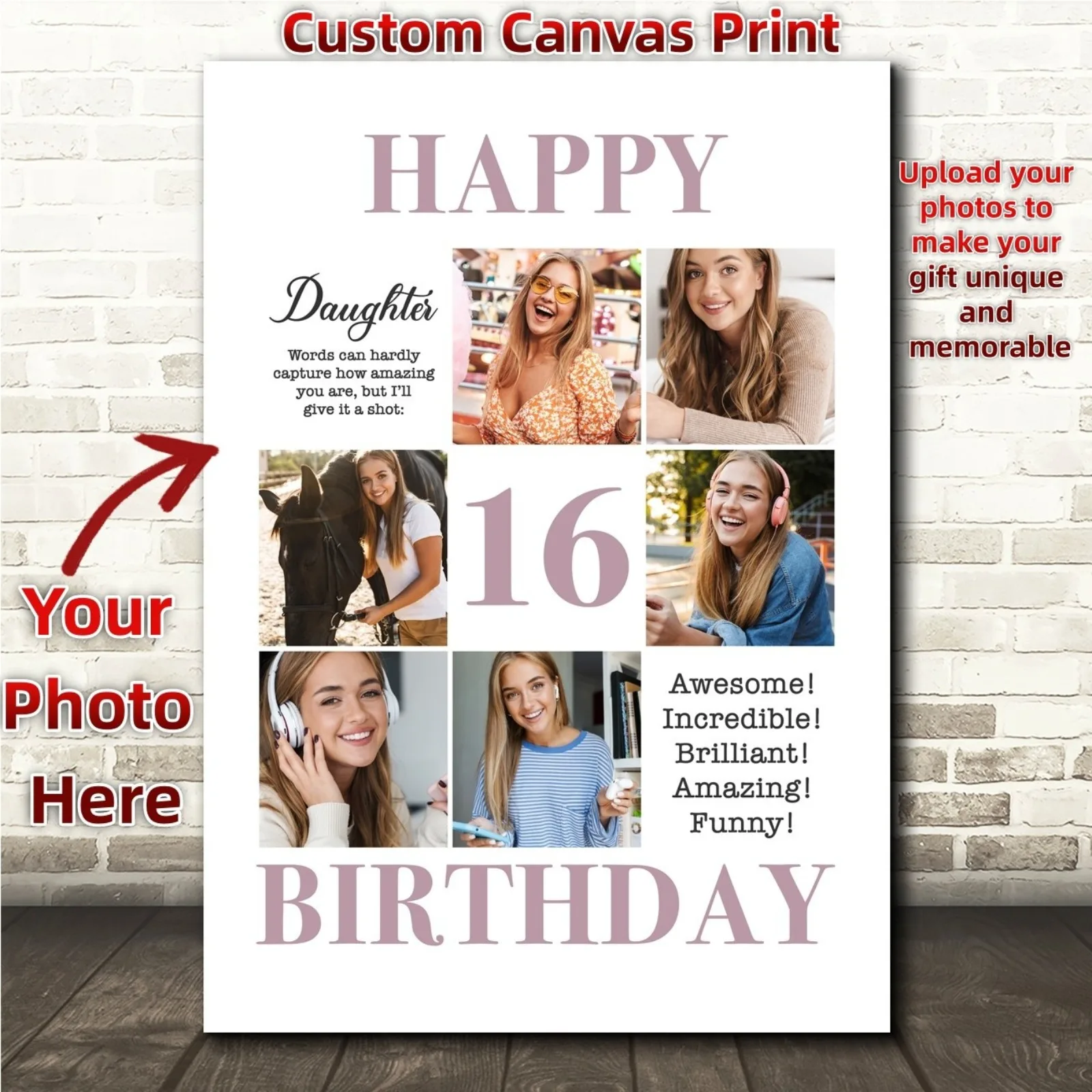 Photo Collage Birthday , Wedding ，Anniversary Custom Canvas Print Meaningful
