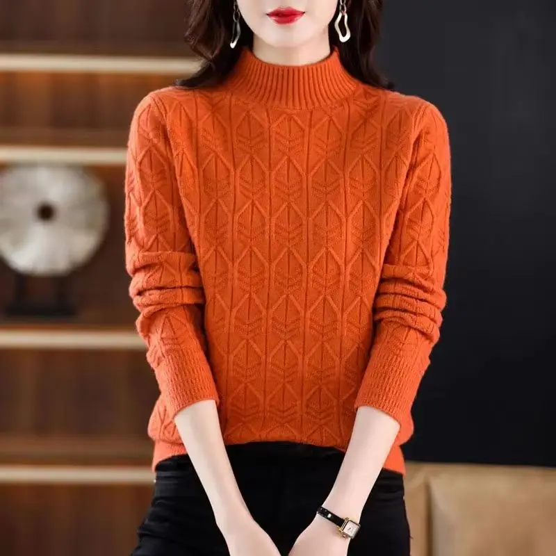 

New Half high Neck Knitted Sweaters Women Pullovers Autumn Winter Fashion Casual Warm Bottoming Shirt Sweater Femme Jumper