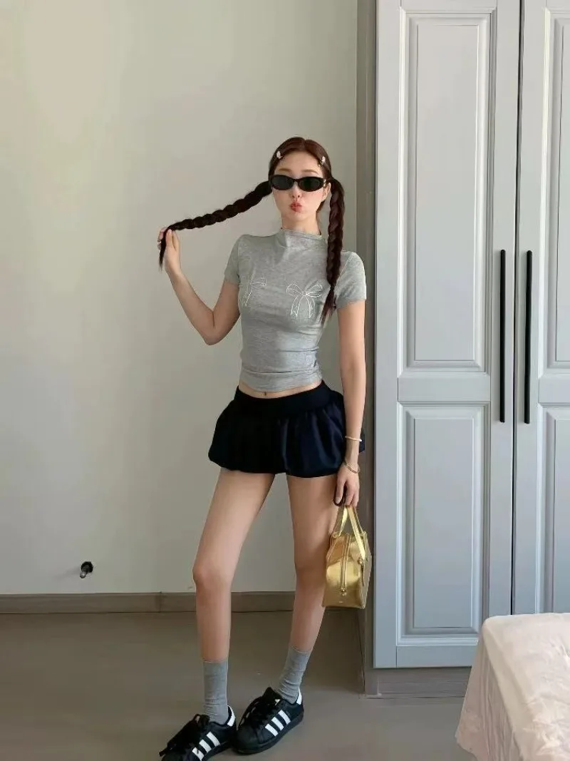 Bubble Skirt Shorts Women Low Rise Skort Y2K Summer Mini Skirt Low Waist Women's Micro Short Gyaru Black Shorts Cuteore Clothing