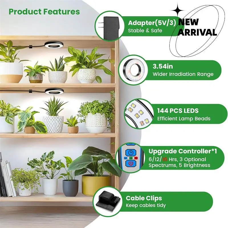 Y50A-Grow Lights per piante da interno, 144 LED Lampada per coltivazione di piante a spettro completo, 5 V/3 A sotto l'armadio Lampada per coltivazione