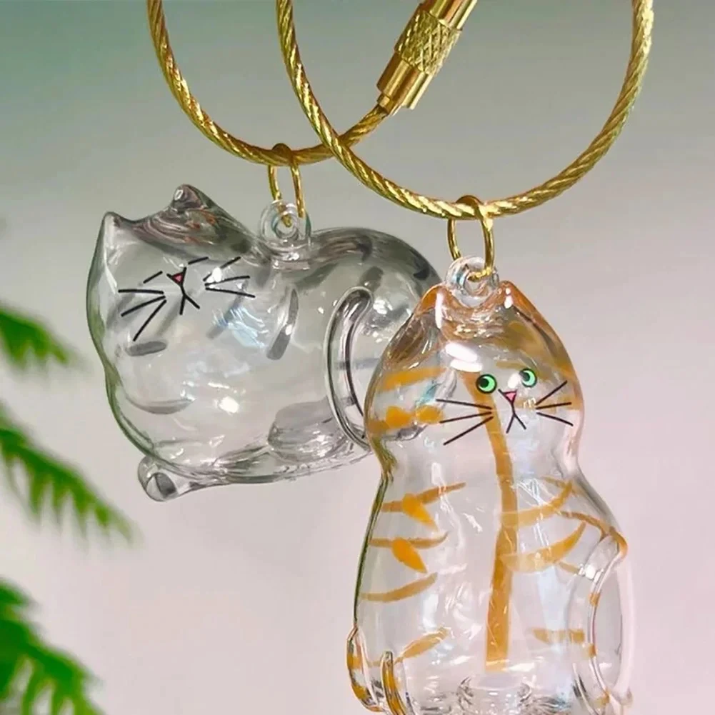 1/6pcs Memorial Keychain Cat Hair Storage Container Cat Shaped Keyring Portable Handmade Key Chain DIY Keychains Accessories