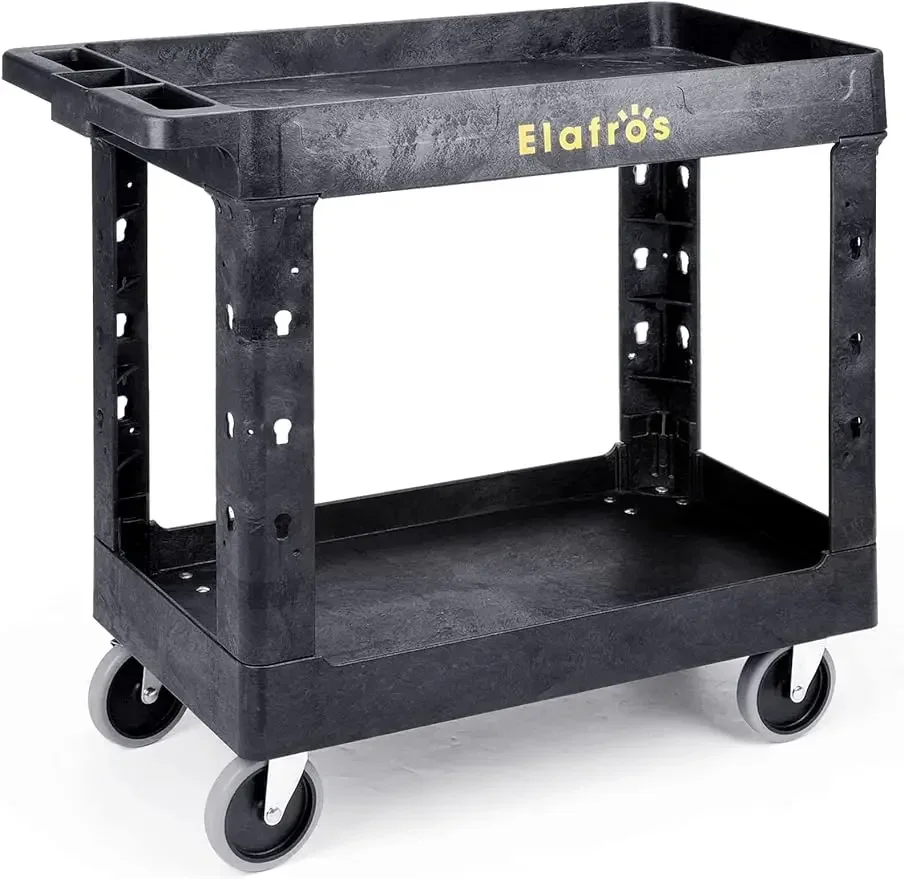 

Heavy Duty Plastic Utility Cart 34 x 17 Inch - Work Cart Tub Storage W/Deep Shelves and Full Swivel Wheels Safely