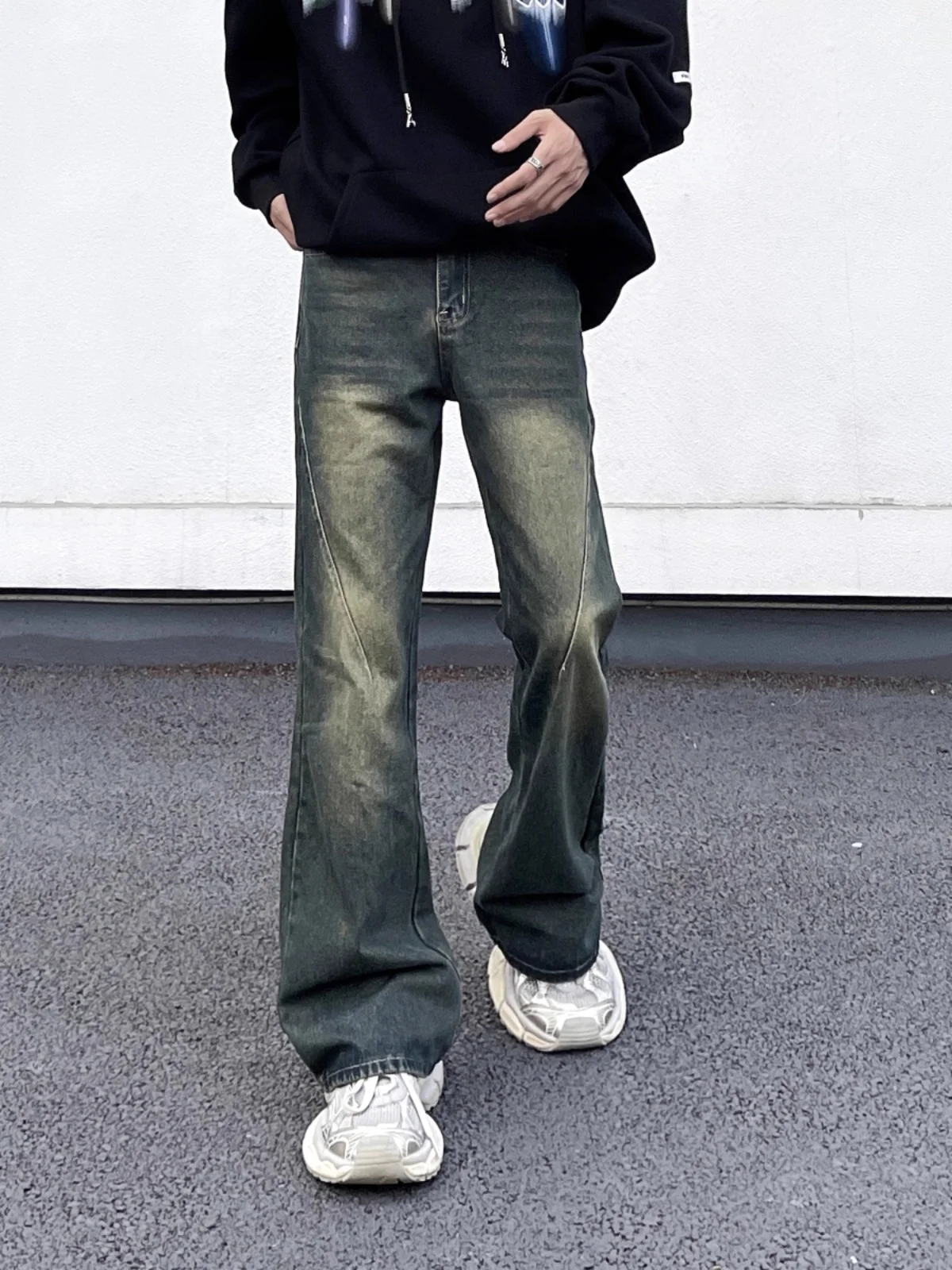 

Cleanfit American Retro Blue Jeans Men's High Street Vibe Straight Leg Slimming Flared Long Trousers Casual Loose Fit Jeans