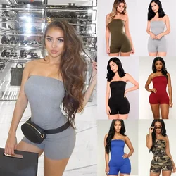 Women Slim-fit  Sexy Playsuit Lady Girls Strapless Bandeau  Holiday Mini Playsuits  Summer Shorts Jumpsuit