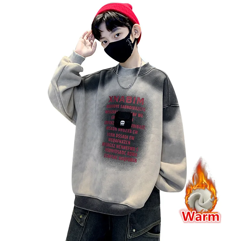 Winter Boy Long Sleeve Thermal Sweatshirt Child Cotton Casual Warm Tops Sweatshirt For Teen Kids 5 6 7 8 9 10 11 12 13 14 Years