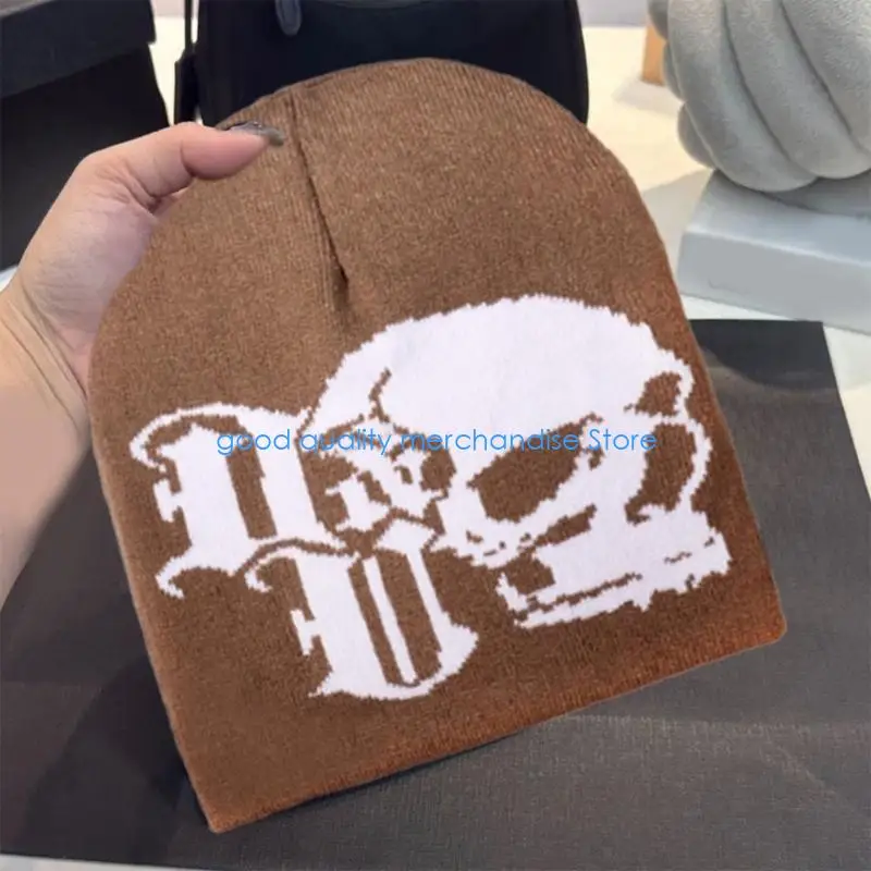 Y5JD Topi Rajut Tengkorak Topi Hiphop Pulover Topi Tahan Angin Musim Gugur Musim Dingin