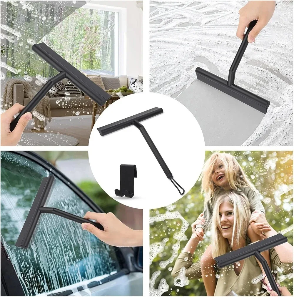 Matte Black Silicone Squeegee Streak Free Cleaning Shower Squeegee for Glass Bathroom Shower Doors Mirrors Tiles Car Windows