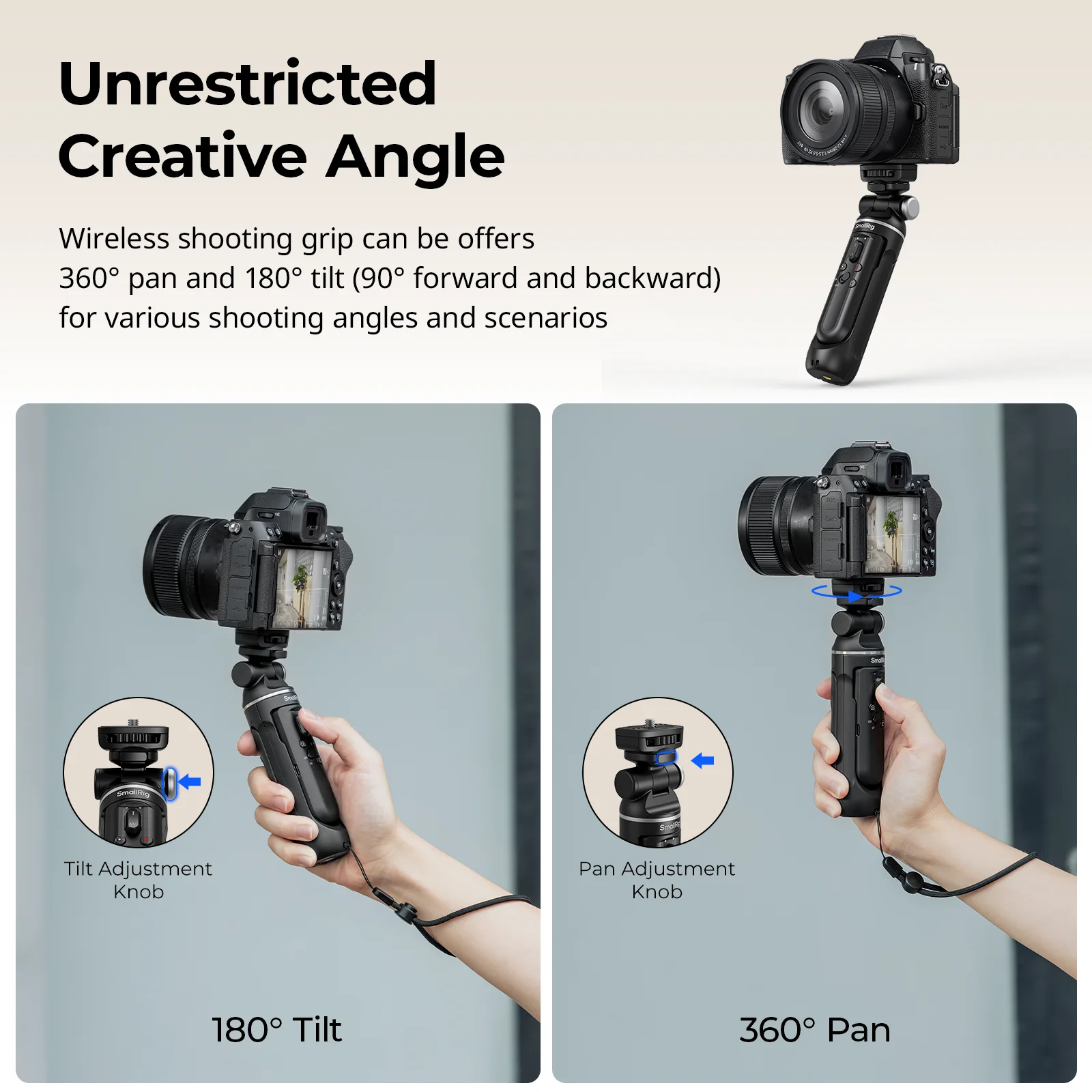 SmallRig SR-RG2 Multifunctional Wireless Shooting Grip for Sony Nikon Canon 14.6cm Extend Size Load 1.5kg USB-C Charge 4551