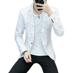 New Boutique Fashion Print Men Casual Business Blazer / Hot Stamping Stripe Mens Slim Suit Jacket Male Coat