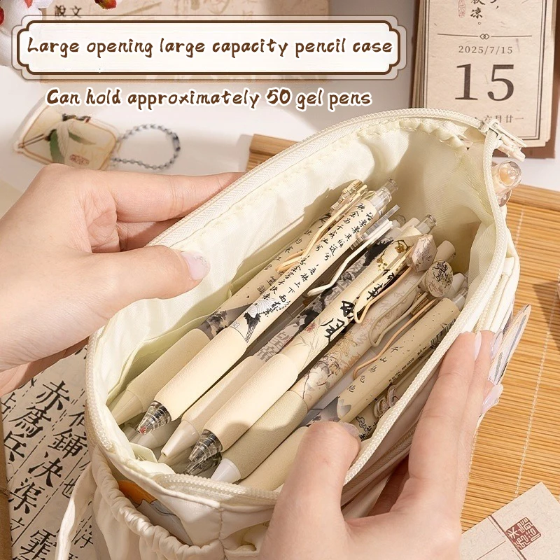 Chinese Style Pencil Storage Bag Cartoon Pen Case Fashion Pen Bag Multifunctional Large Capacity Student Stationery Pouch Gifts