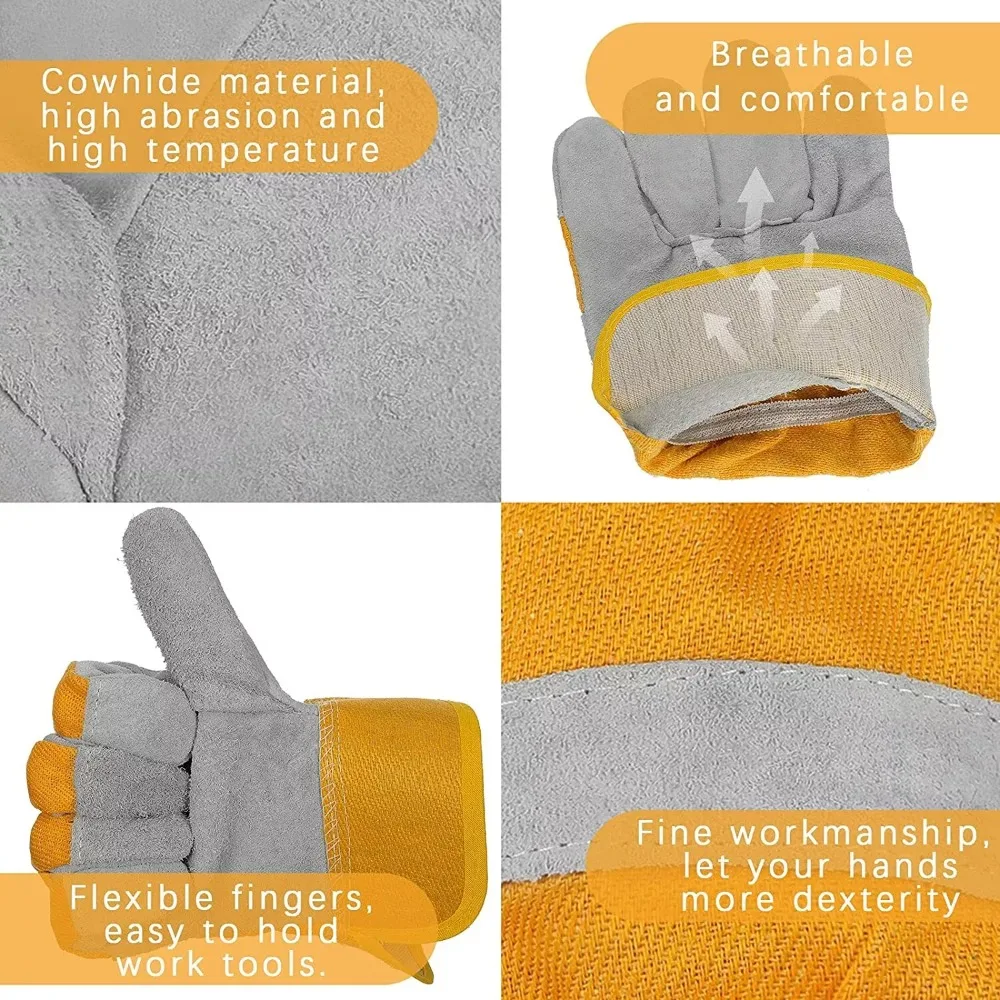 Cowhide Leather Welding Gloves Safety Heat Resistant Gauntlet Flame Retardant Palm Reinforced Welder Hand Glove