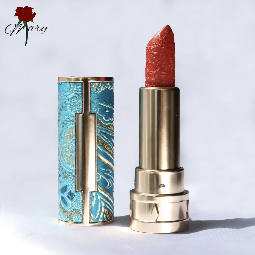 Rosemary Beauty Chinese style Embroidery Red Lipstick Makeup 3D Stereo Carved Velvet Matte Lipsticks Waterproof Long Lasting