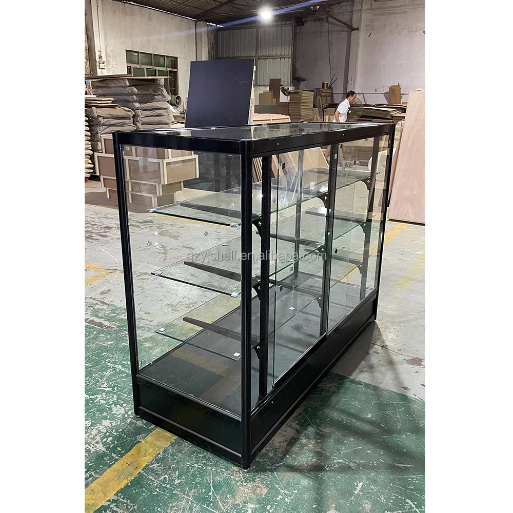 Custom.Cheap Glass Display Showcase Cabinet Display Case for Shop Lockable LED Light Smoke Shop Showcase