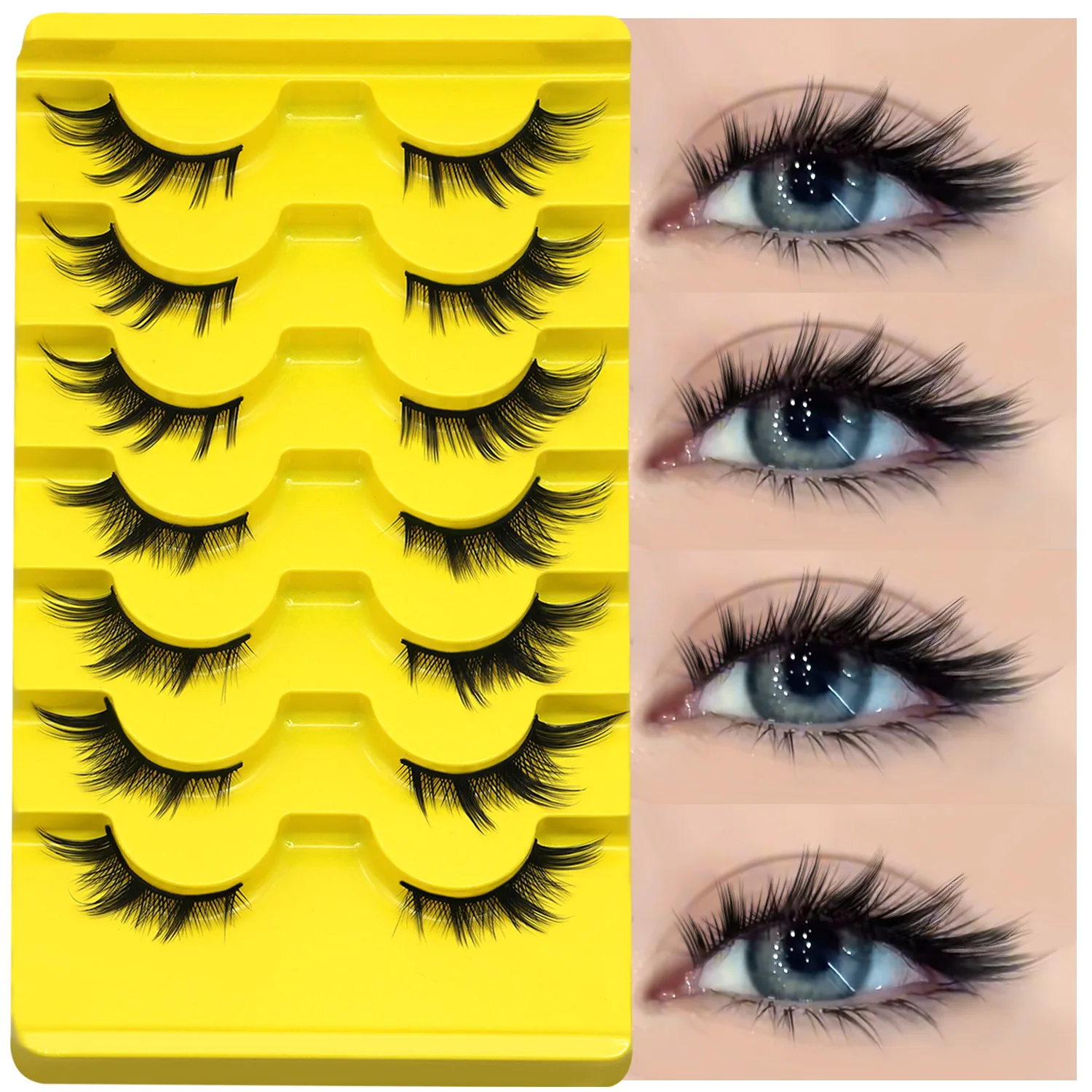 GROINNEYA Cat Eyelashes Soft Natural Faux Mink Lashes Wispy Lashes Natural Look Mink False Eyelashes Cat Eye Makeup