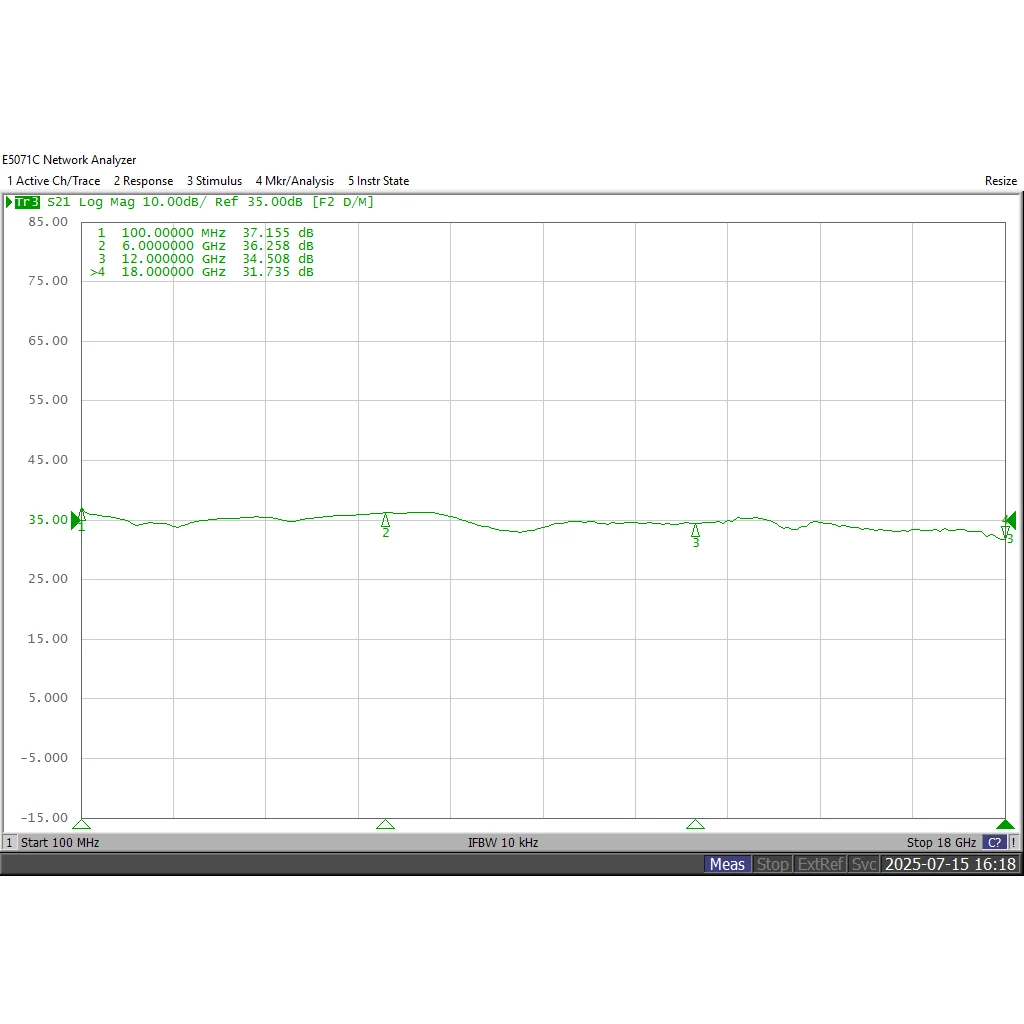 0.1-18 GHz Ultra-Wideband RF Microwave Low-Noise Amplifier 35 DB Gain, P1dB 20 DBm