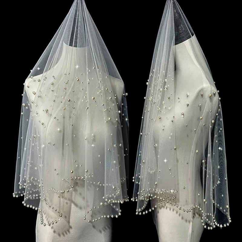 

Wedding Veil for Wedding Party Studded Pearls Veil Head Scarf for Photography Wedding Veil for Wedding Party Studded Pearls Veil