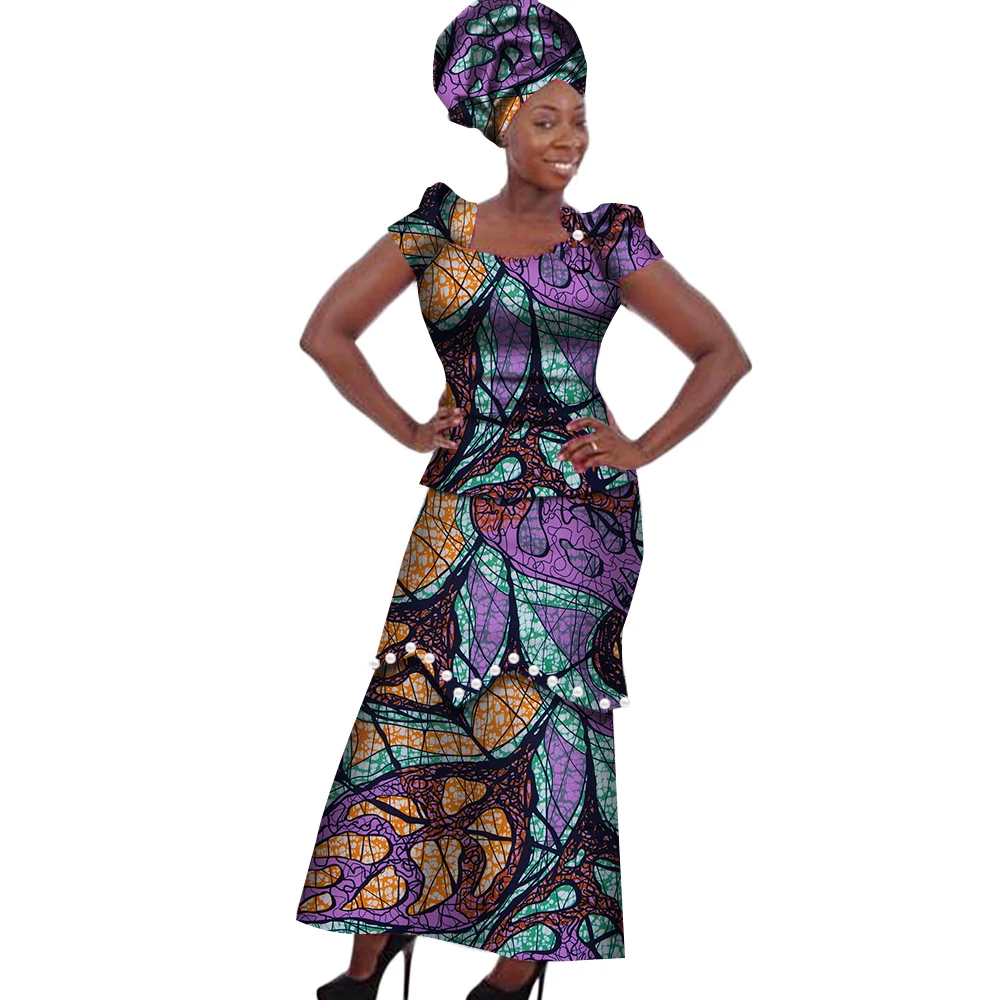 

Women Dress Traditional African Traditional 2 Pieces Women Set Clothing Custom Made Tops and Skirts Peals Party Clothing WY182