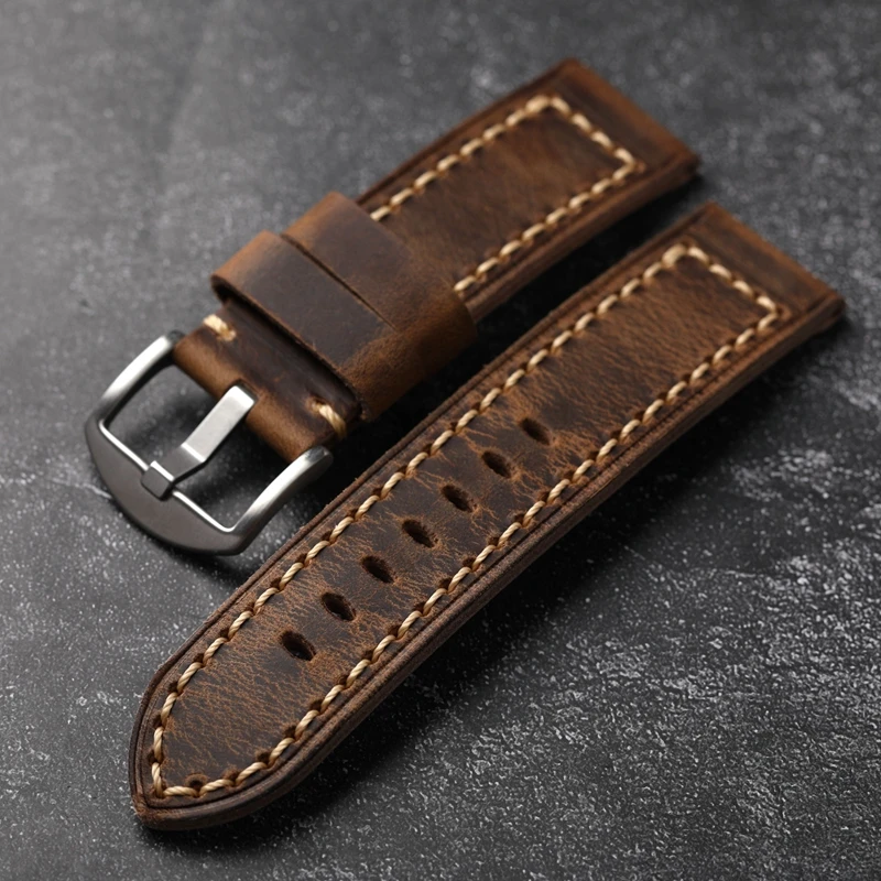 Vintage Men Leather Strap Oily Vintage First Layer Cowhide 20 21 22 23 24MM Adaptable Bronze Watch Bracelet Thickened