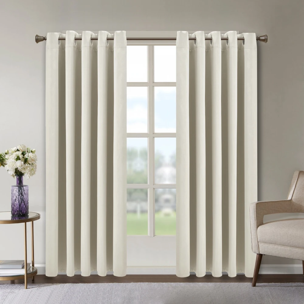 【Lifeideas】Solid Colour Grommet Top Polyester 100% Blackout Curtains Pair Home Decoration Windows Doors