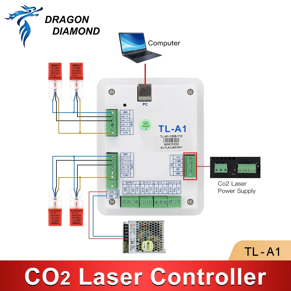 TL-A1 Co2 Laser Controller System For K40 Engraving Cutting Machine Control Card Replace Ruida Leetro Trocen With Power Supply