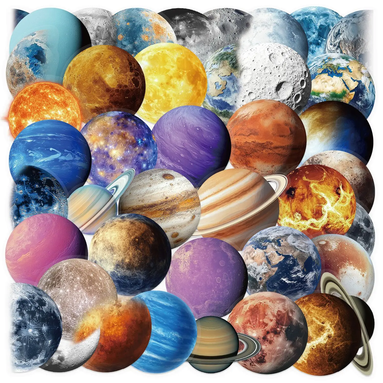 10/30/50PCS Cartoon Planet Graffiti Sticker Transparent PET Material Decals Decoration Phone Laptop Guitar Cup Sticker Kids Toy