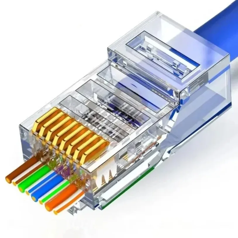 

VIKEFON 50/100 шт. сквозной разъем RJ45 23AWG Cat6 Cat5e RJ45, модульные вилки, позолоченные, 8P8C, концы RJ45
