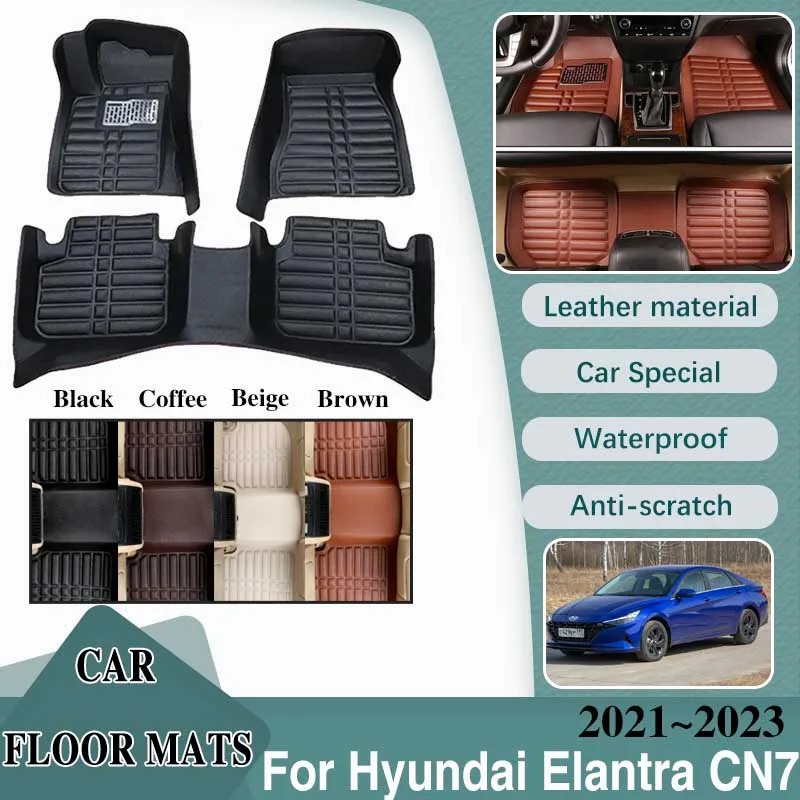 

For Hyundai Elantra CN7 i30 Sedan 2021~2023 Accessories Car Foot Part Custom Floor Mats LHD Leather Panel Liner Carpet Interior