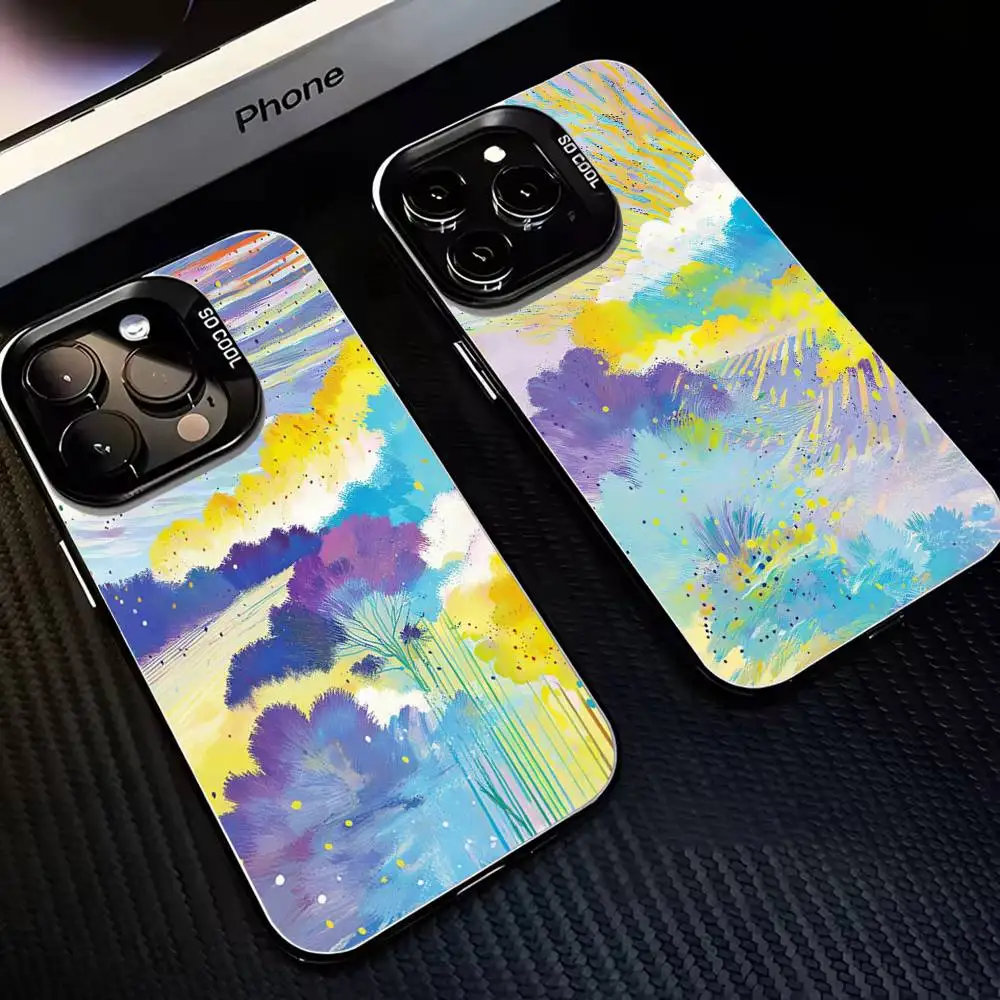 

Painting Phone Case For iPhone17,16,15,14,13,12,11 Plus,Pro Max Black Matte Shockproof Cover