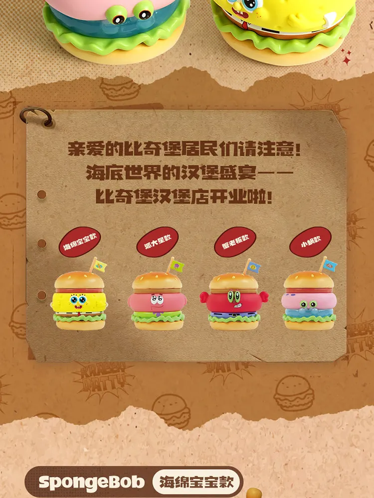 SpongeBob Burger Stack Series Blind Box Press-to-Light Toy Figurine Gift Cute Cartoon Desktop Decoration view 4