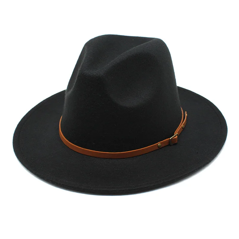 Navy green fedora hat autumn and winter big brimmed hat men and women felt hat Panama jazz fedora шляпа женская cowboy hat