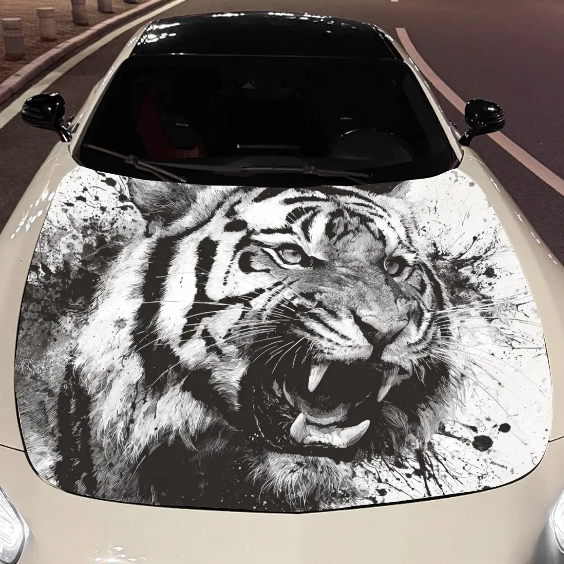 

Автомобильные наклейки «Тигрыши» с яркими полосками, жестоким ревом выражении и монохромная наклейка на капот автомобиля в стиле сцены, водонепроницаемая